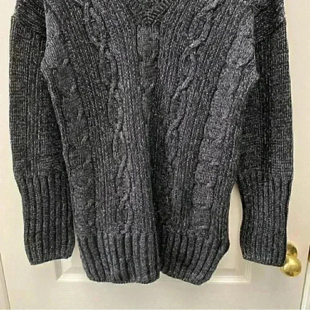 Topshop Oversized Sweater Cable Knit V Neck Tunic Black Silver Metallic Small 4 - Picture 6 of 15